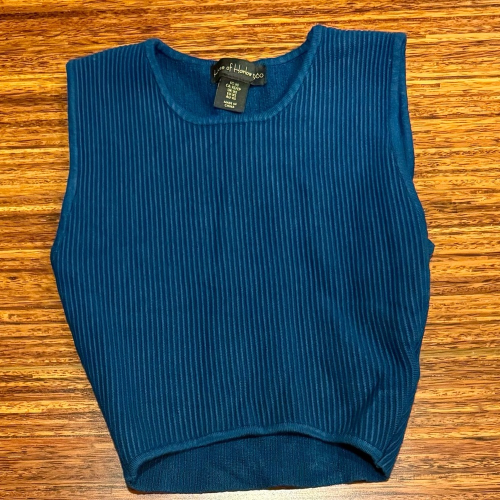 House of Harlow 1960 Ribbed Knit Crop Tank Top | Deep Teal Blue | Size XS